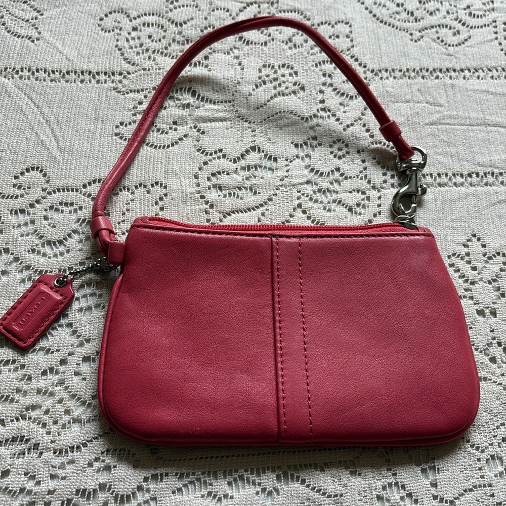 Pink Coach Leather Wristlet